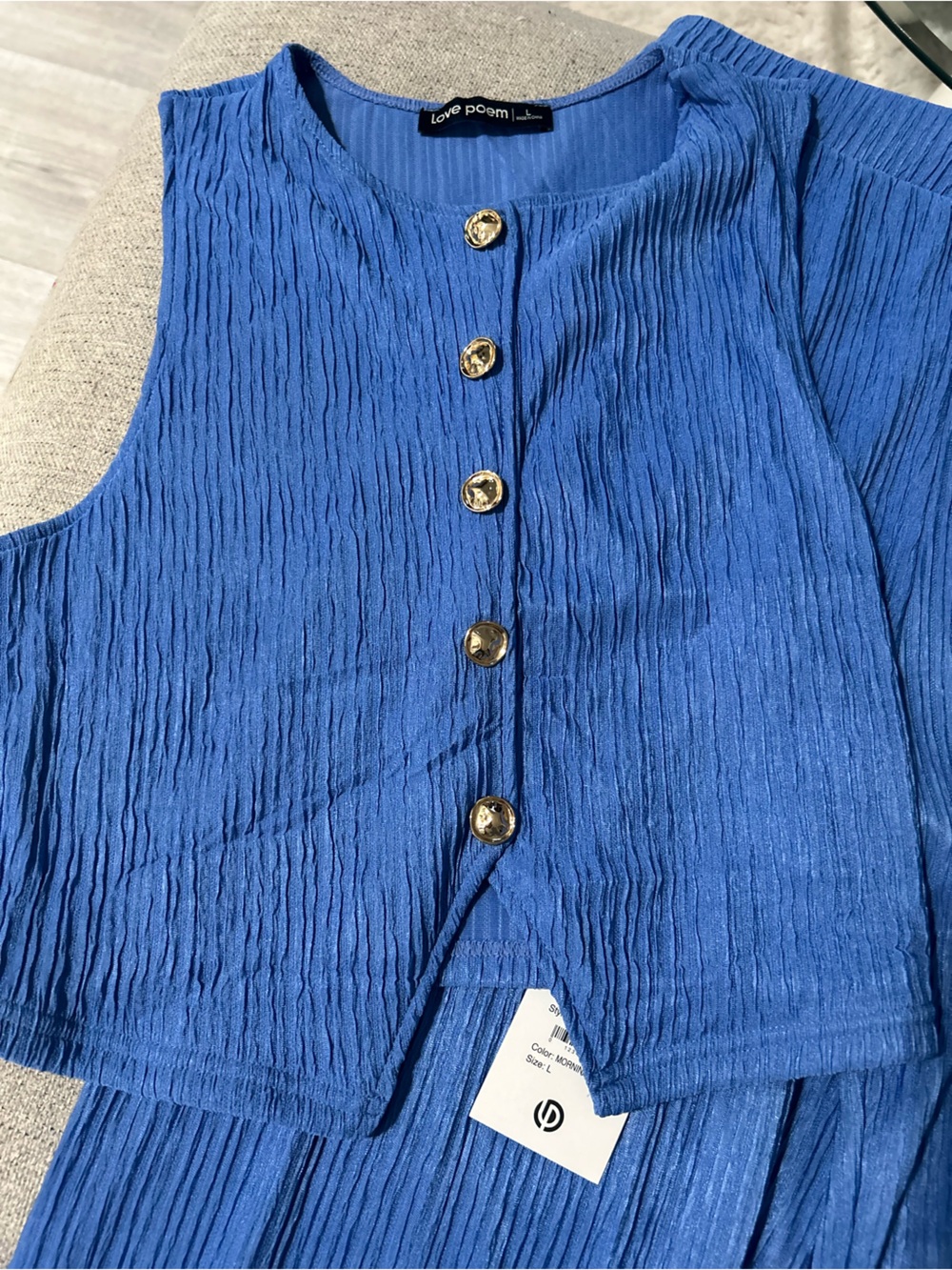 Love poems Blue Pleated Wide-Leg Pants & top Set - Picture 3 of 4
